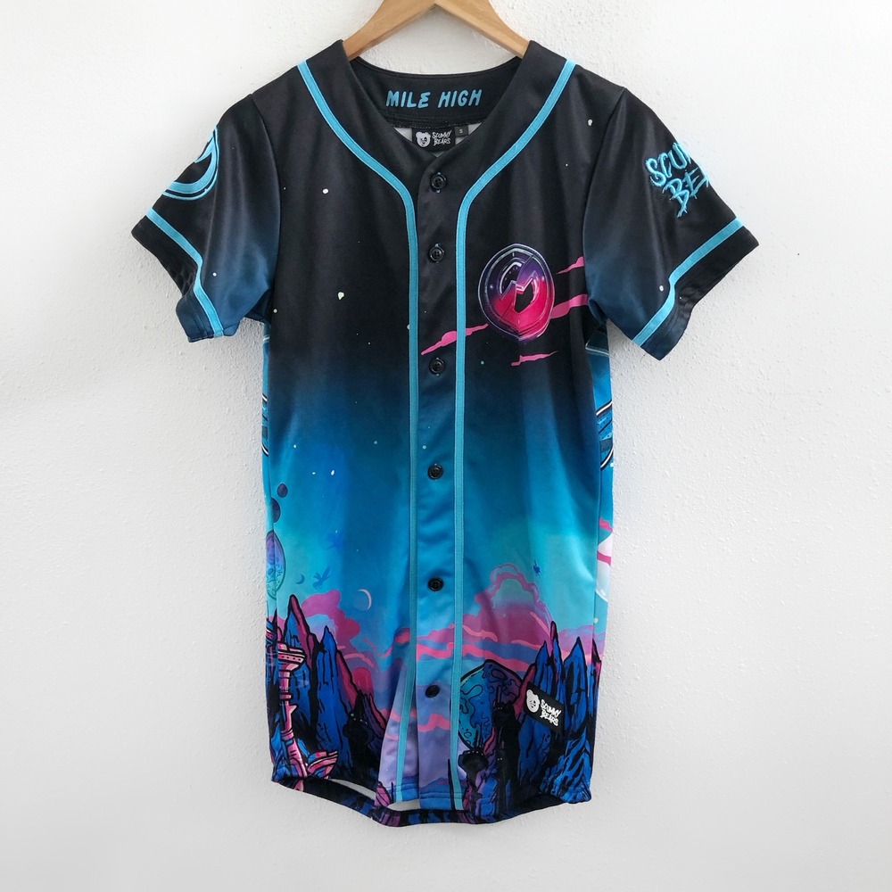 SCUMMY BEARS Mile High Global Dance Festival Galaxy Baseball Jersey Size Small